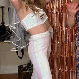 White Sequin Two-Piece Set
